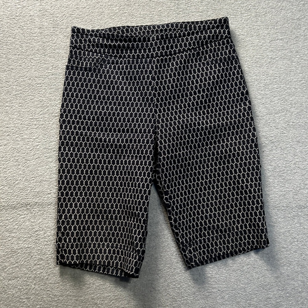 Slim-Sation Bermuda Shorts  Womens Size 10 Navy White Geometric Pull On Stretch